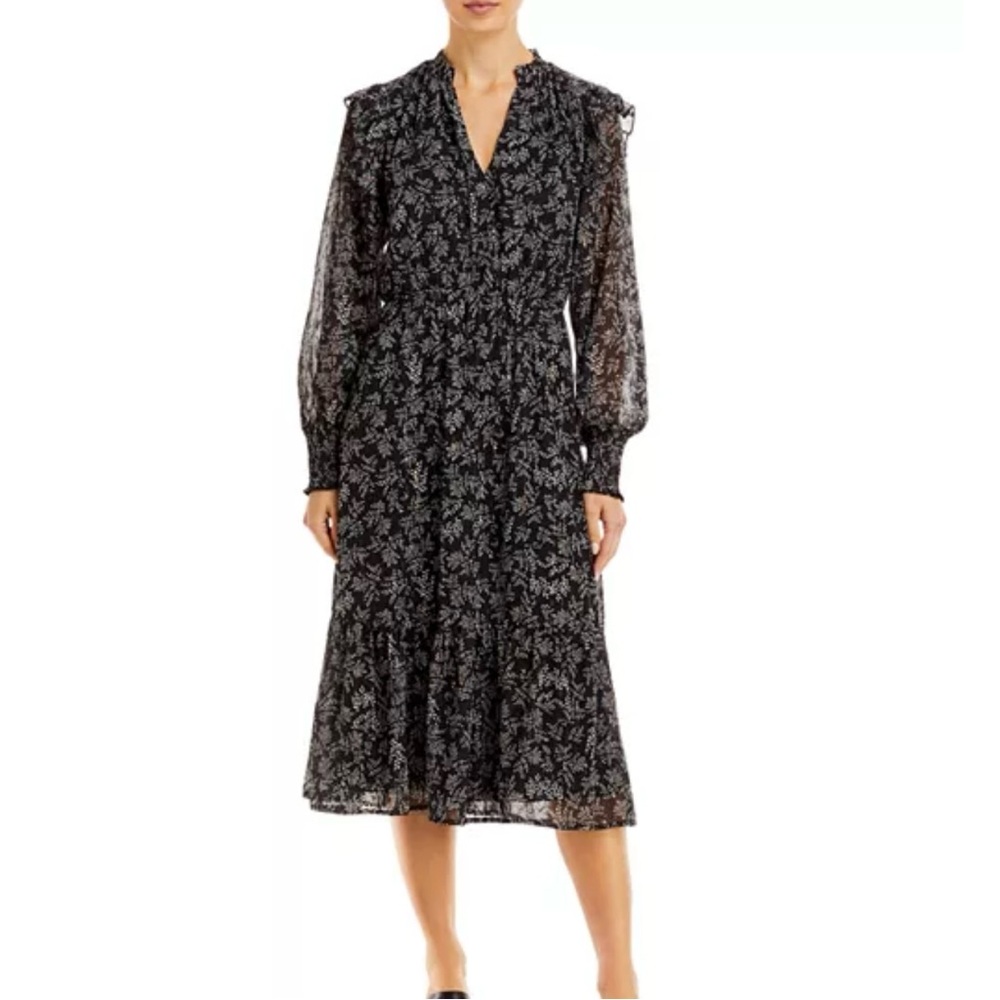 AQUA Long Sleeve Black Floral Dress Small